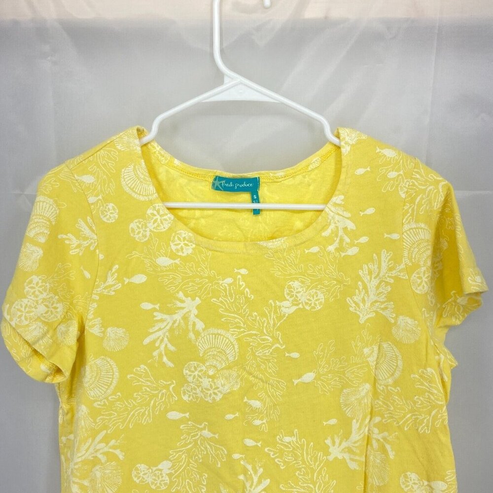 Fresh Produce Women S Tropical Dress Beach Ocean Coral Fish Mini Length Yellow - Picture 2 of 9
